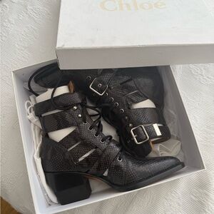 Chloe Rylee Snake Embossed Cut Out Leather Ankle Boot